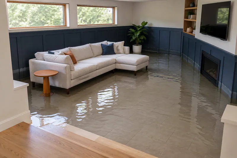 Water Extraction in Mansfield — standing water across a sunken family den